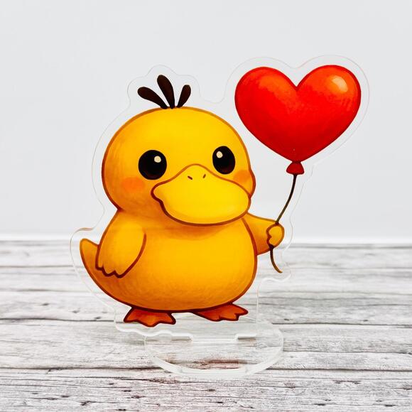 Pokemon Other - Pokemon Psyduck with Heart Balloon Acrylic Figure Stand Fanmade
